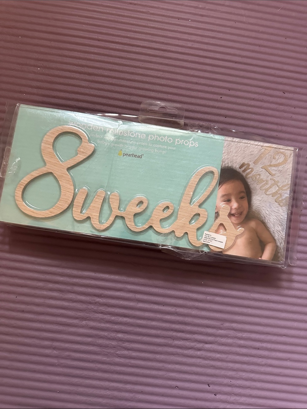 Pearhead Mint & Natural Wood "Sweet" Wooden Milestone Prop